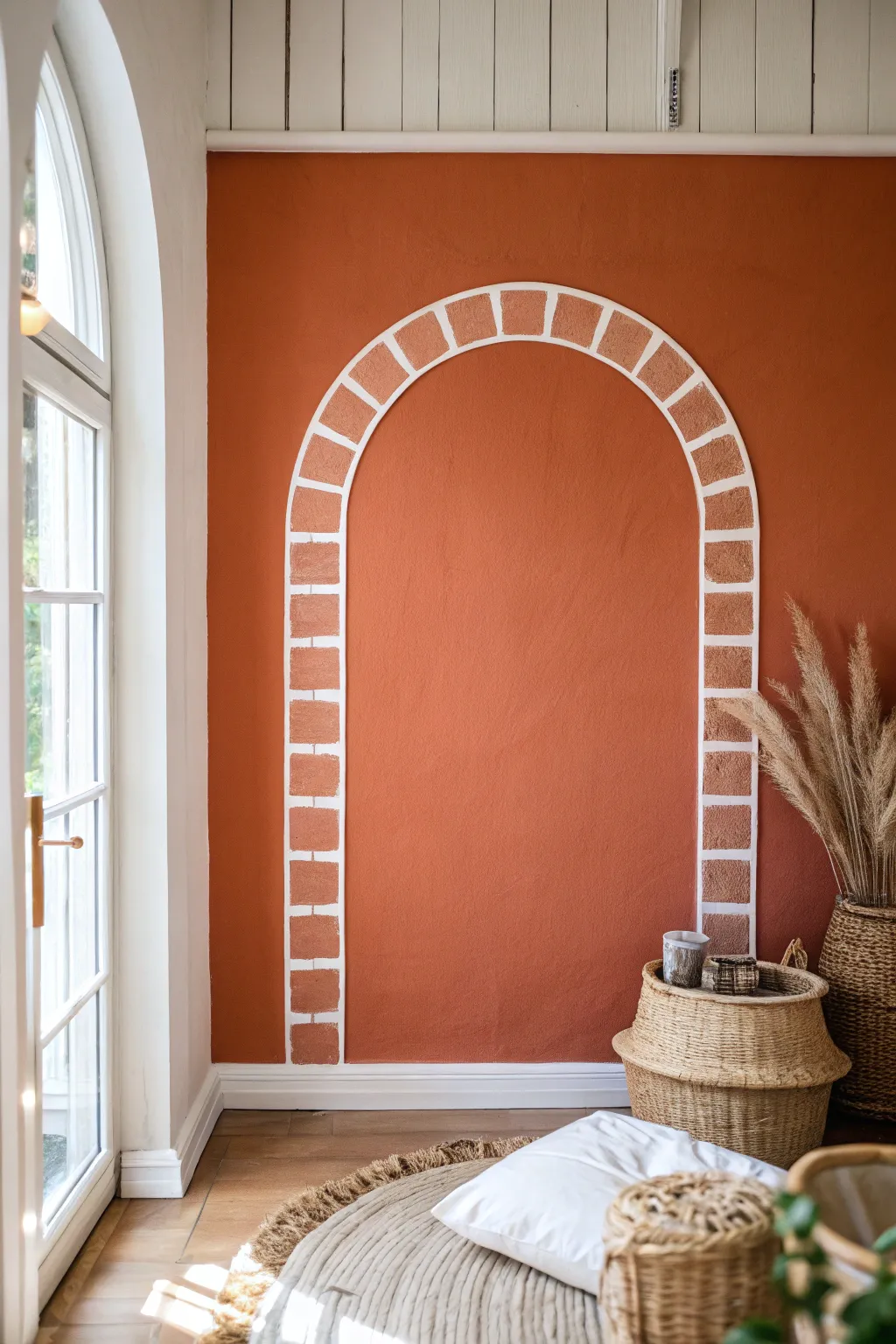 Crisp taped arch made from tiny segments, creating a clean nook highlight with bold contrast