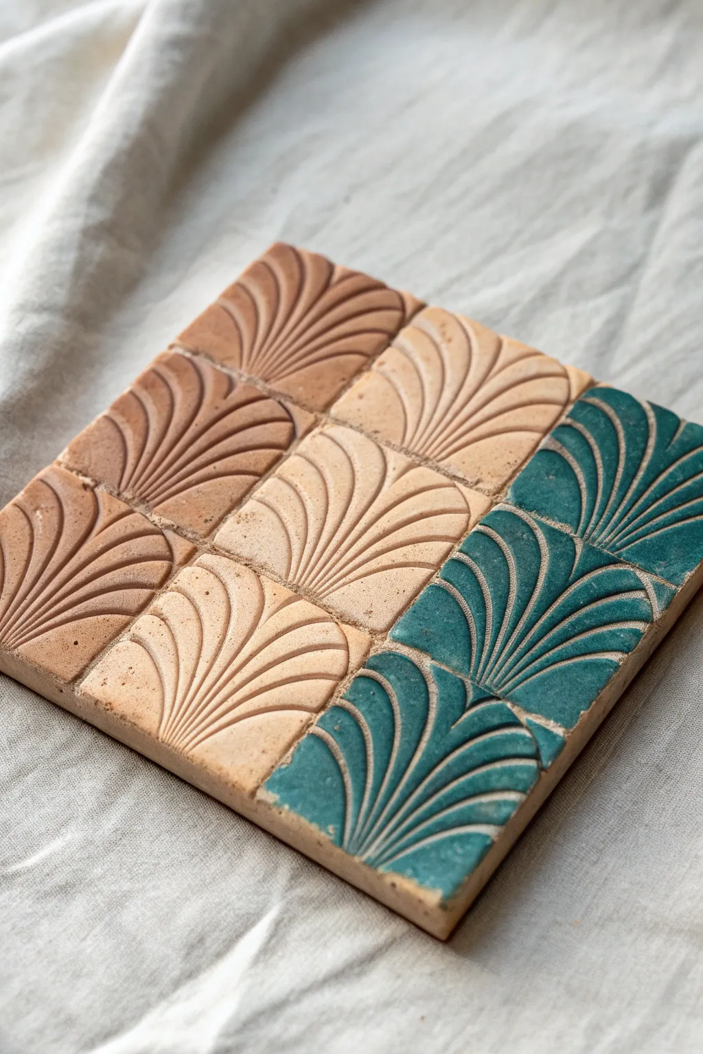 Easy texture art: one handcrafted tile showing spoon scallops, fork grooves, and comb ripples.
