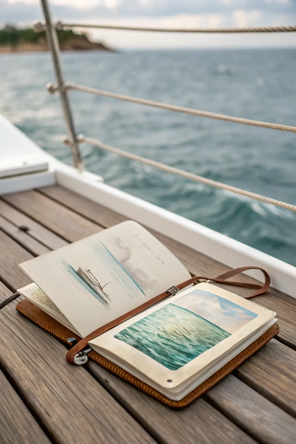 Travel painting idea: capture wind-ruffled water from the boat deck in a minimalist palette