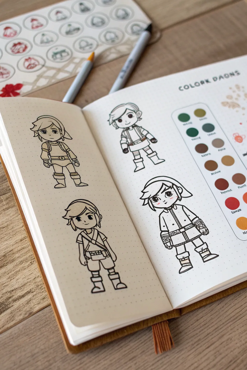 Design a customizable game avatar lineup with bold colors, clean silhouettes, and craft details