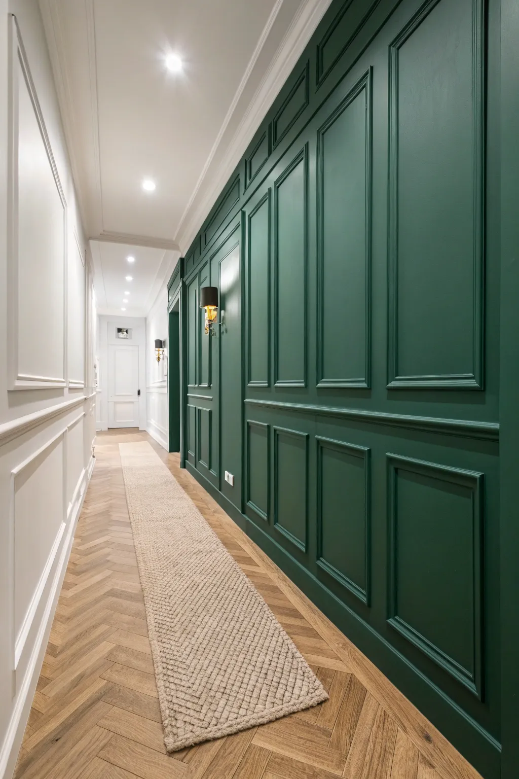 Transform narrow corridors with elegant recessed panels that add depth and drama.