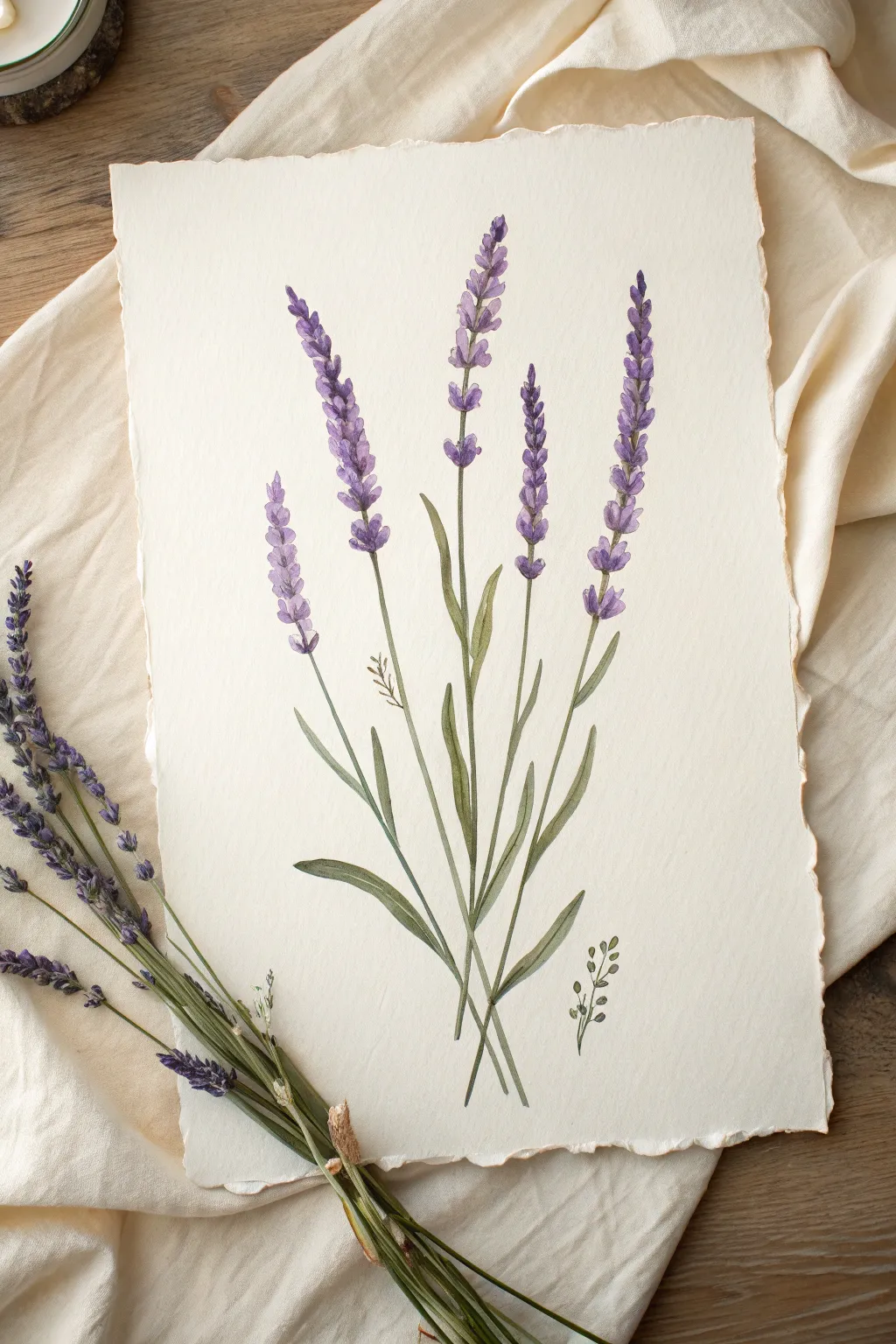 Minimal lavender wildflower spikes in bold purples, an easy Scandinavian-boho painting idea