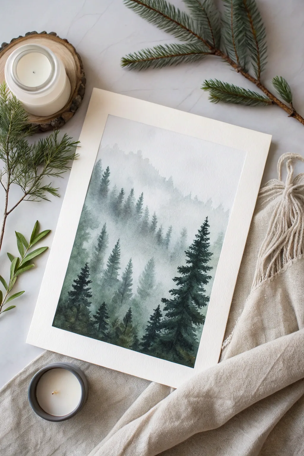 Capture the silence of a misty winter forest with this cozy art idea.
