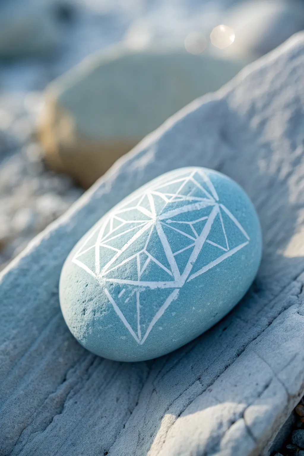 Pale blue rock with crisp ice crystal geometry for a frosty, minimalist winter paint idea