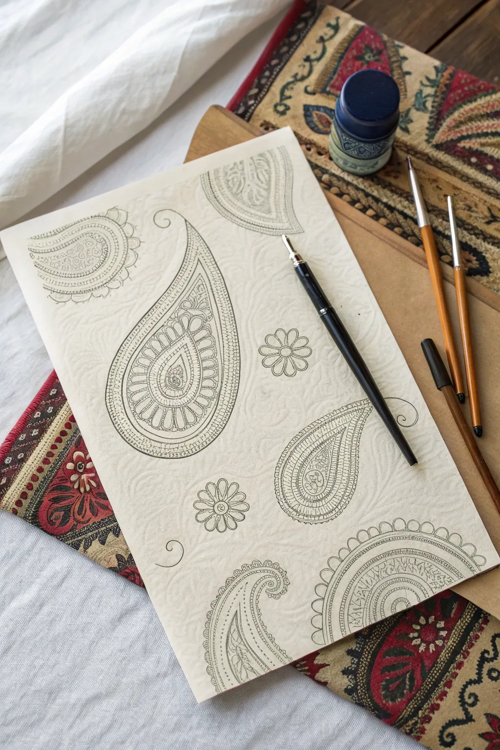 Paisley and teardrop zen doodle containers filled with bold patterns for calm, modern artistry