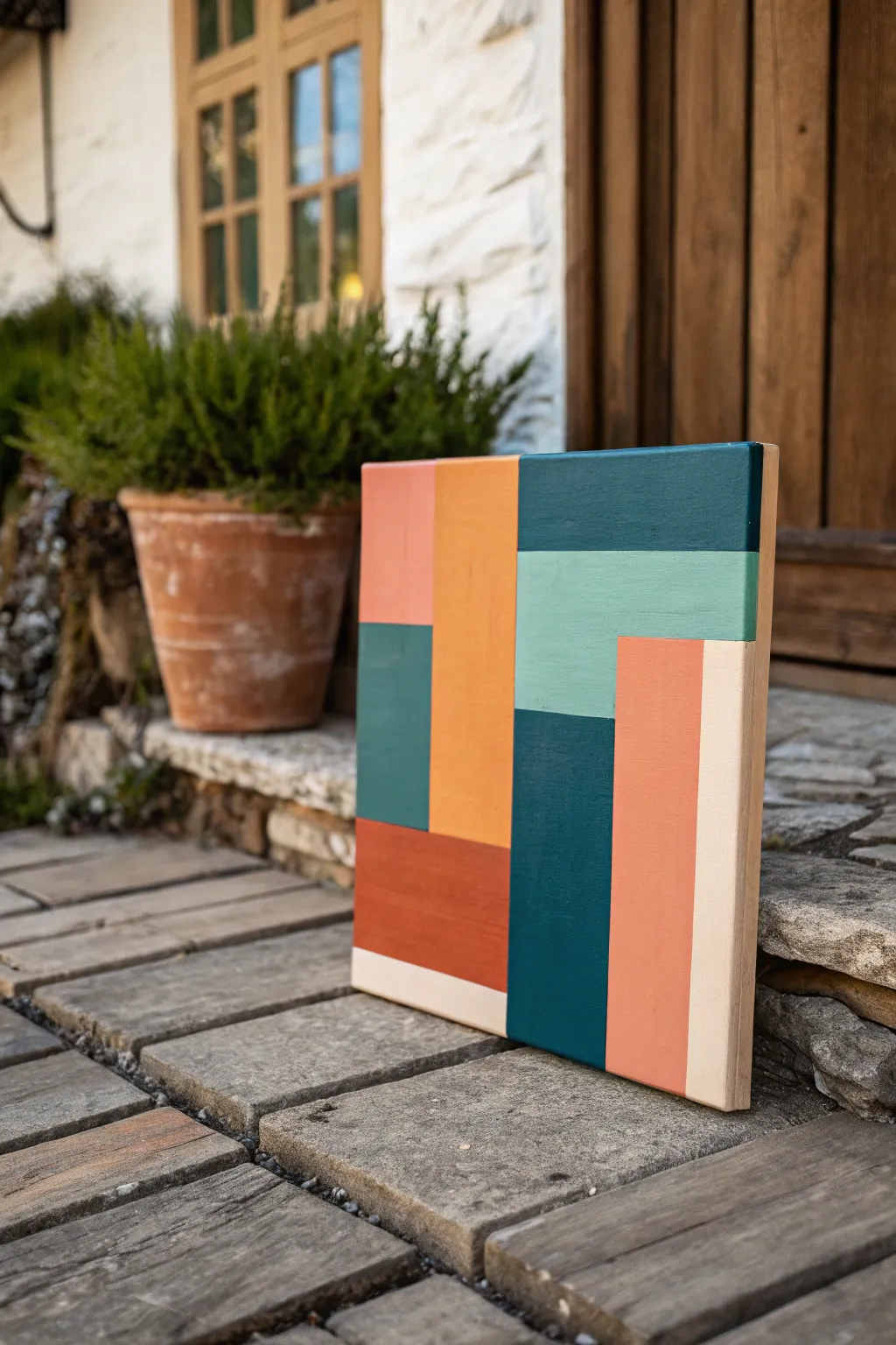 Modern abstract acrylic blocks in 5 bold hues, soft blends and crisp edges for easy inspiration