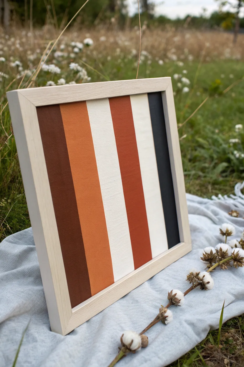 Crisp taped border and bold three color stripes for a modern minimalist painting idea.