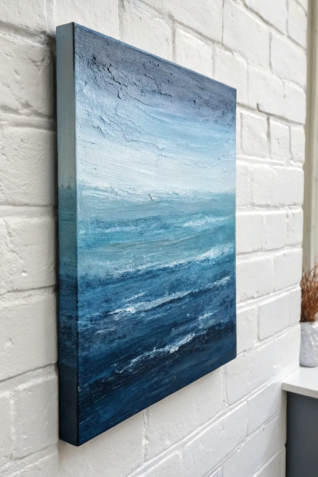 Monochrome blues with value shifts and tactile texture, a minimalist acrylic mood study.