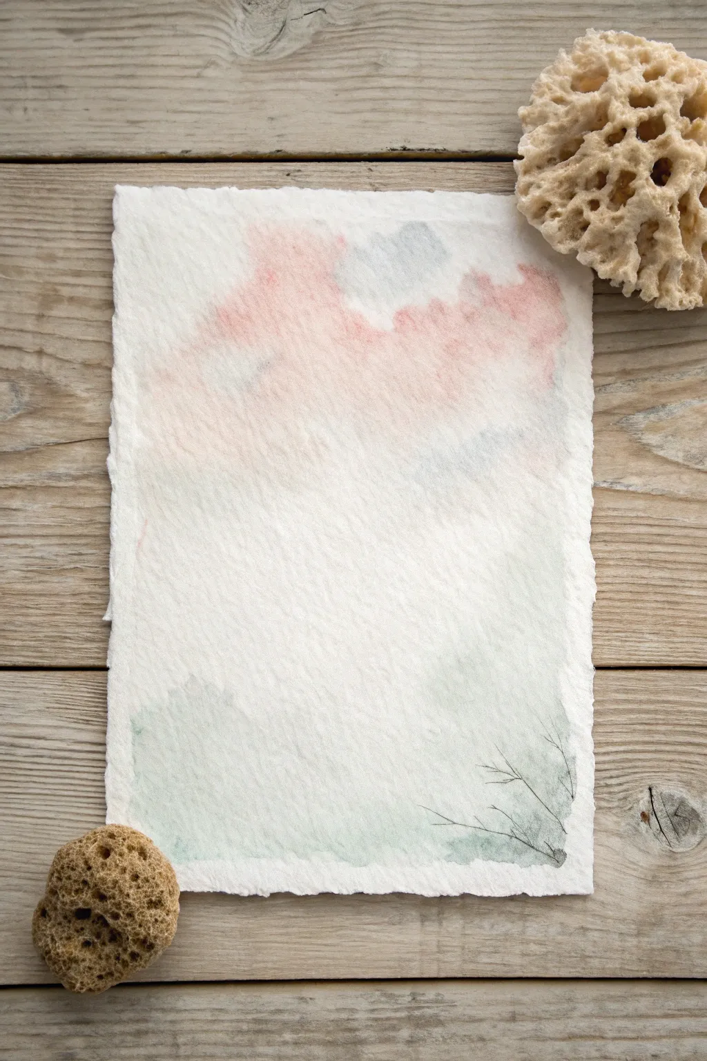 Easy sponge-dab texture fields with soft cloudy color patches on minimalist watercolor paper