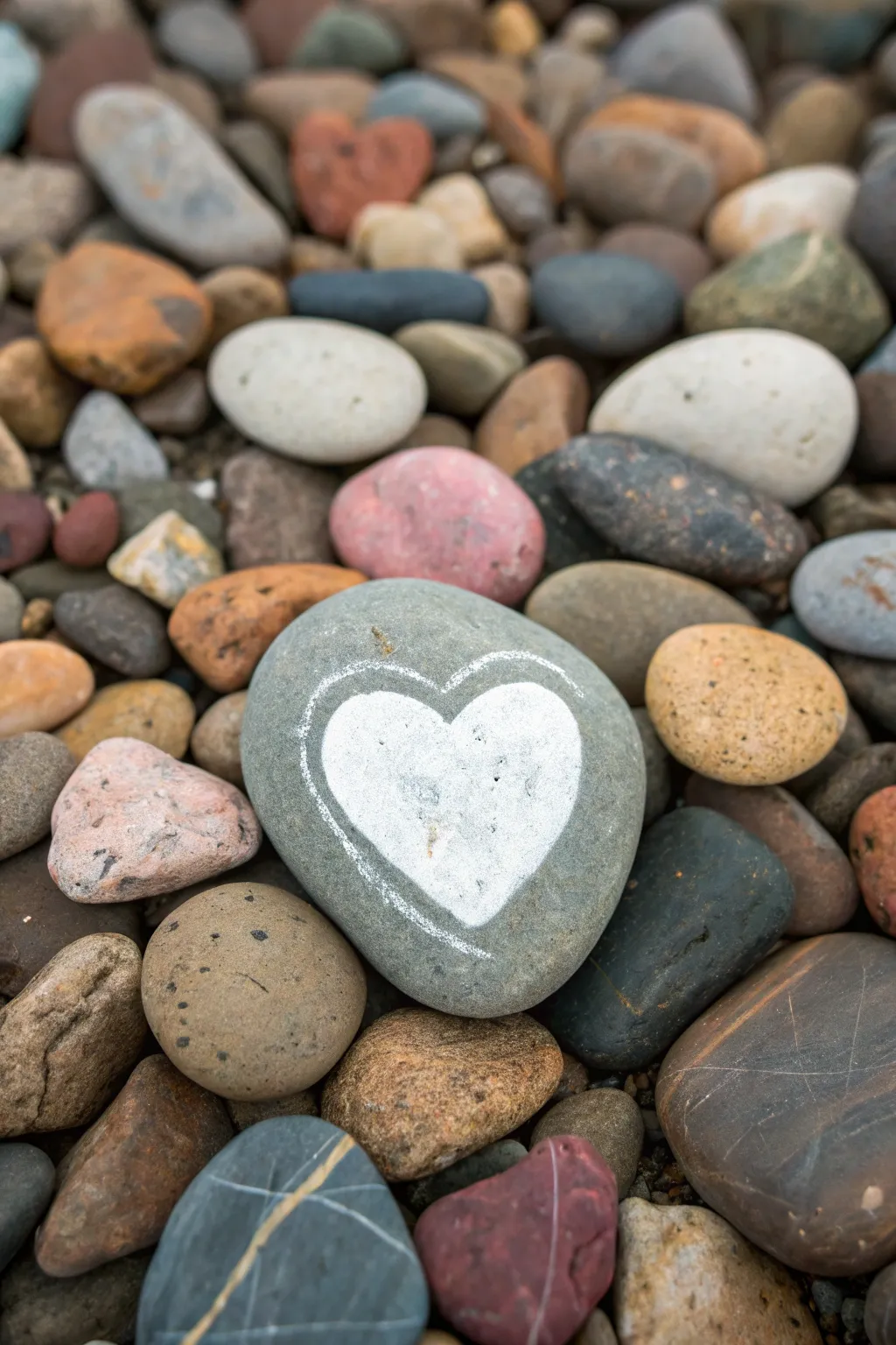 Negative space heart rock with bold abstract color blocks in a clean Scandinavian-boho style