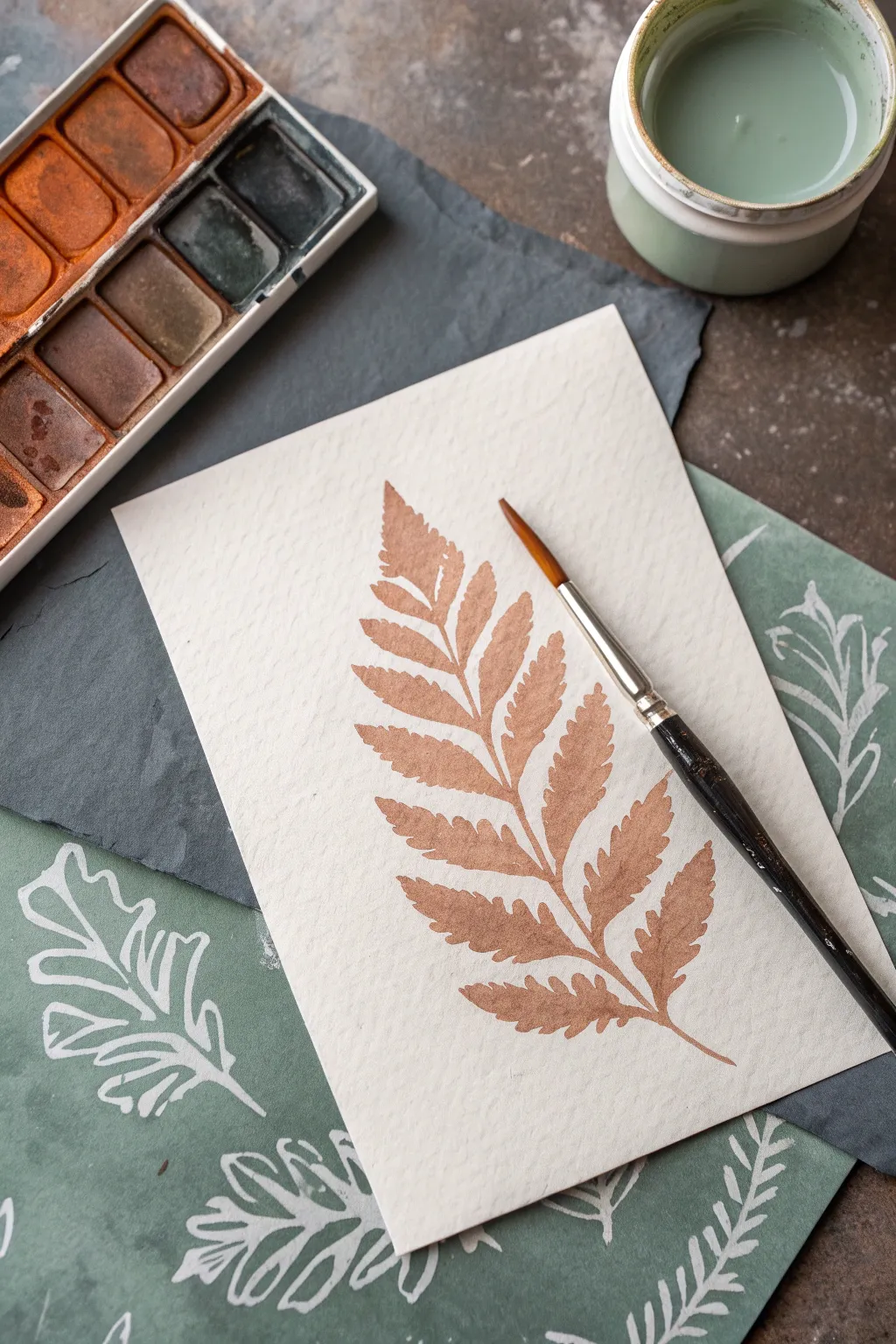 Subtle stencil lift-back acrylic ground with soft boho pattern and crisp, modern contrast