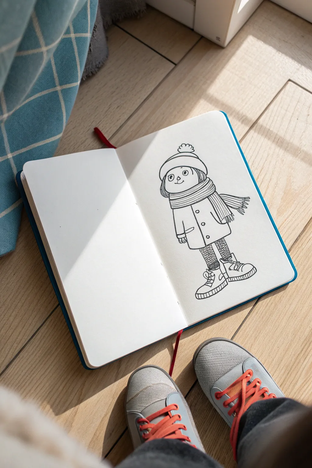 Monochrome character sketch with one muted color accent, showcasing a bold reveal design