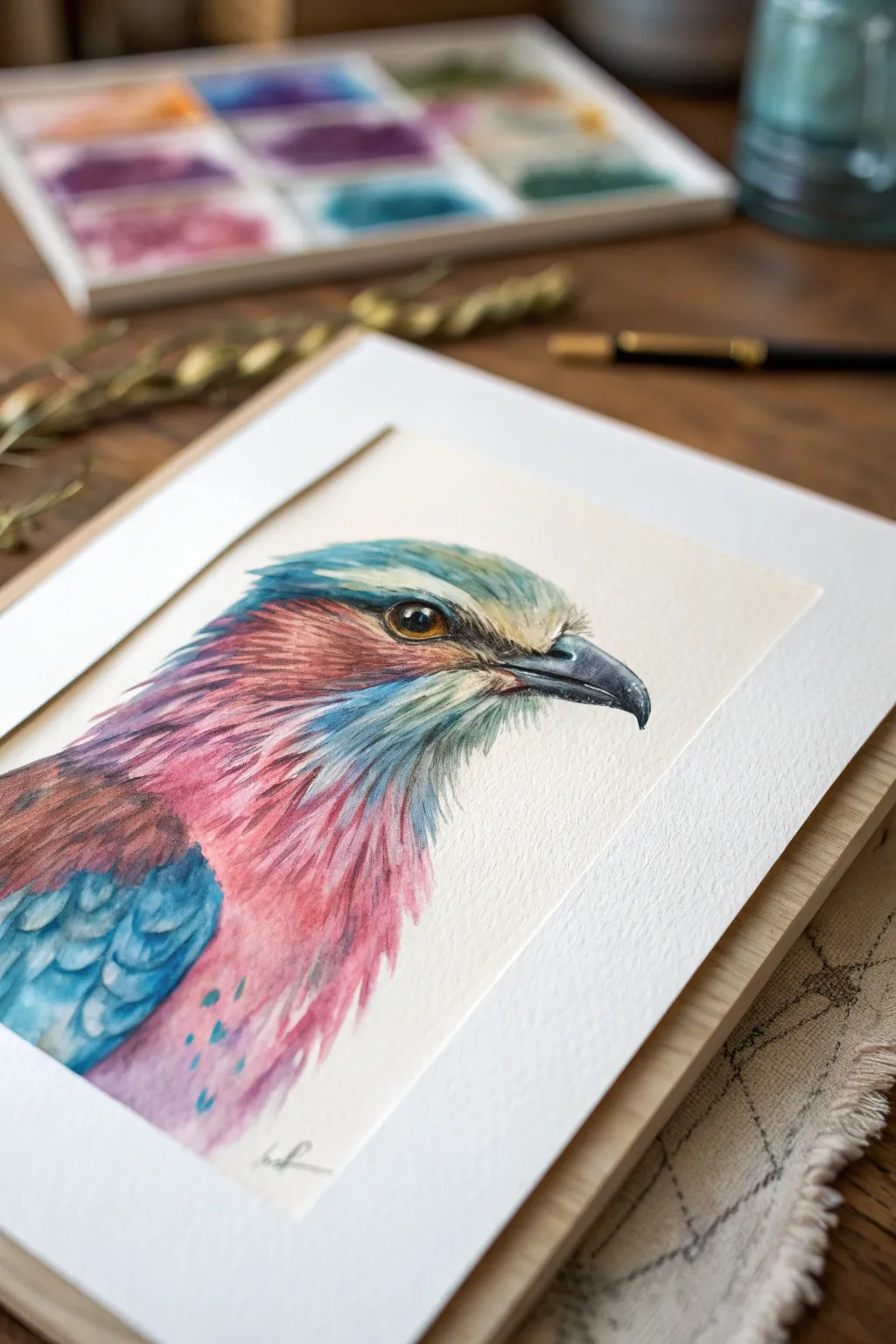 Minimalist bird portrait with bold gradients and subtle metallic shimmer for modern boho vibes.