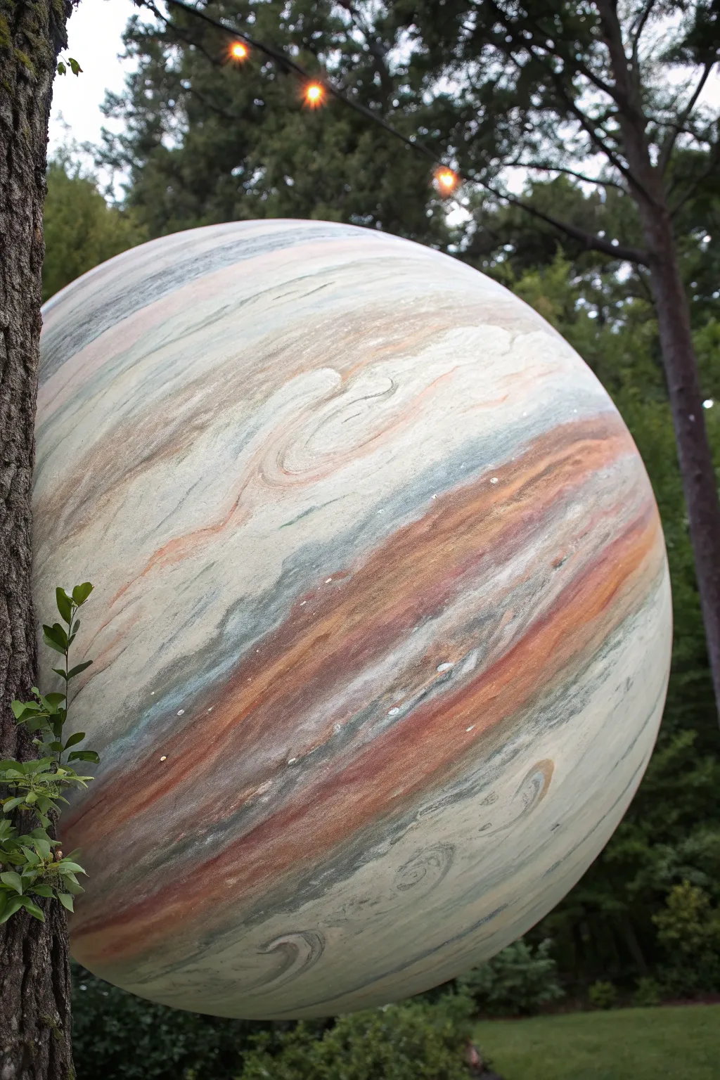 Banded gas giant study with calm boho hues and soft storms, a minimalist astronomy drawing idea.