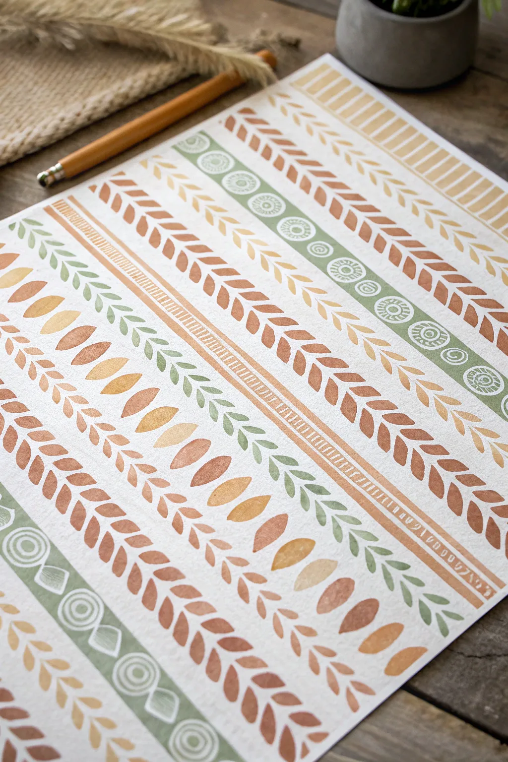 Repeating brushstroke bands in soft boho neutrals, a minimalist pattern idea with rich texture.