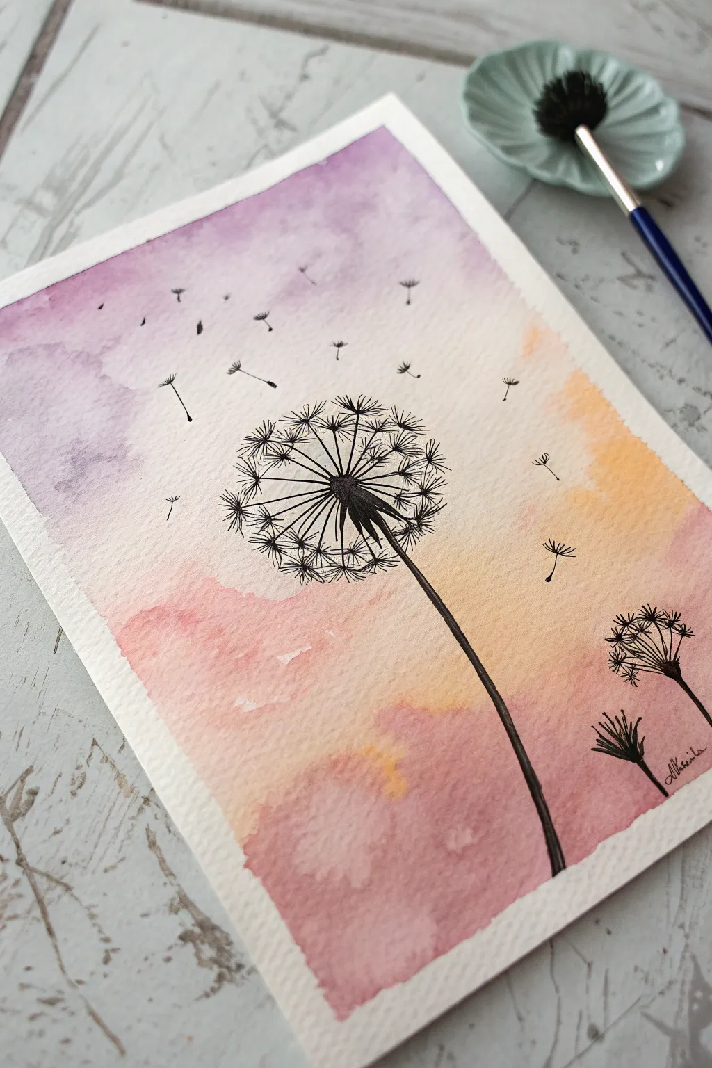 Capture a wish with this simple dandelion silhouette painting. Perfect for beginners! 🎨✨
