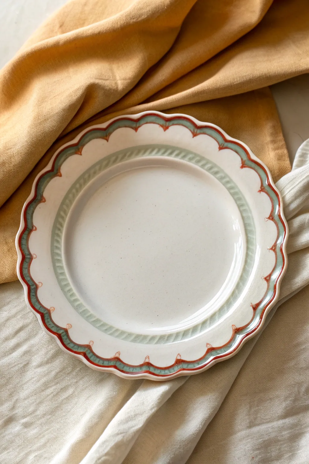 Beginner-friendly scalloped rim border with faint pencil guides for a soft vintage plate look