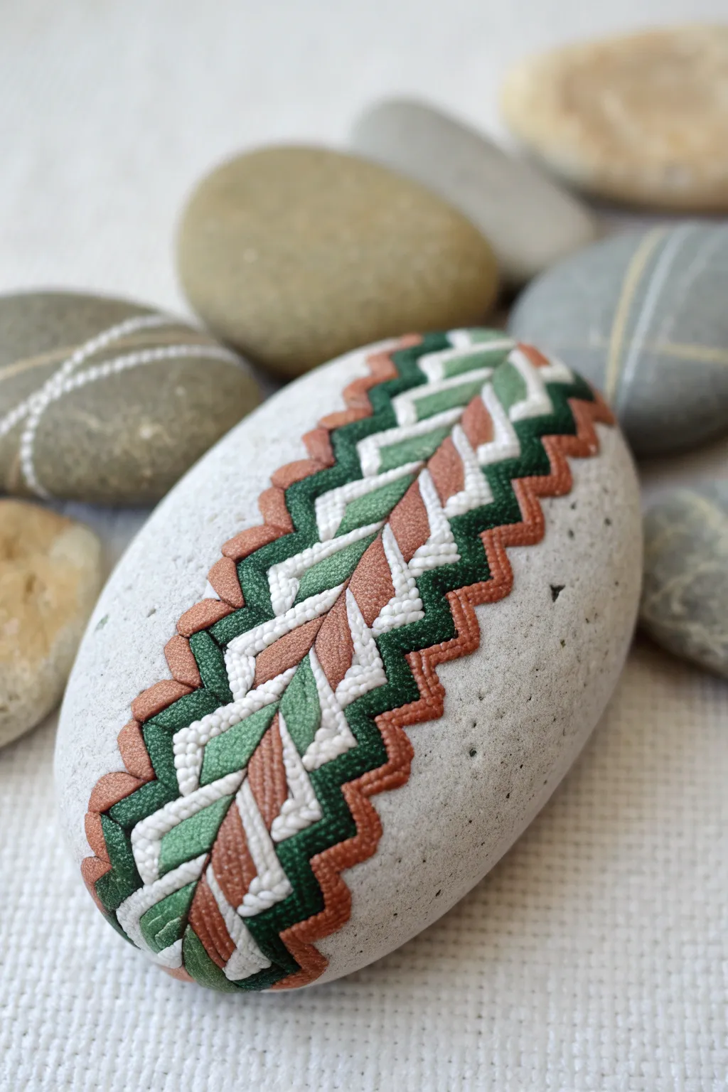 Friendship bracelet chevron stripes on painted rocks, simple matching best-friend pattern idea