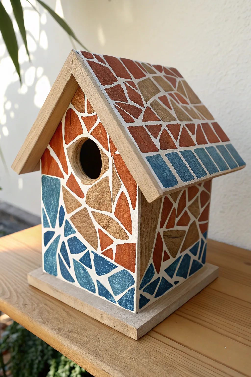 Bring the sunny Mediterranean vibes to your garden with this faux mosaic birdhouse design.