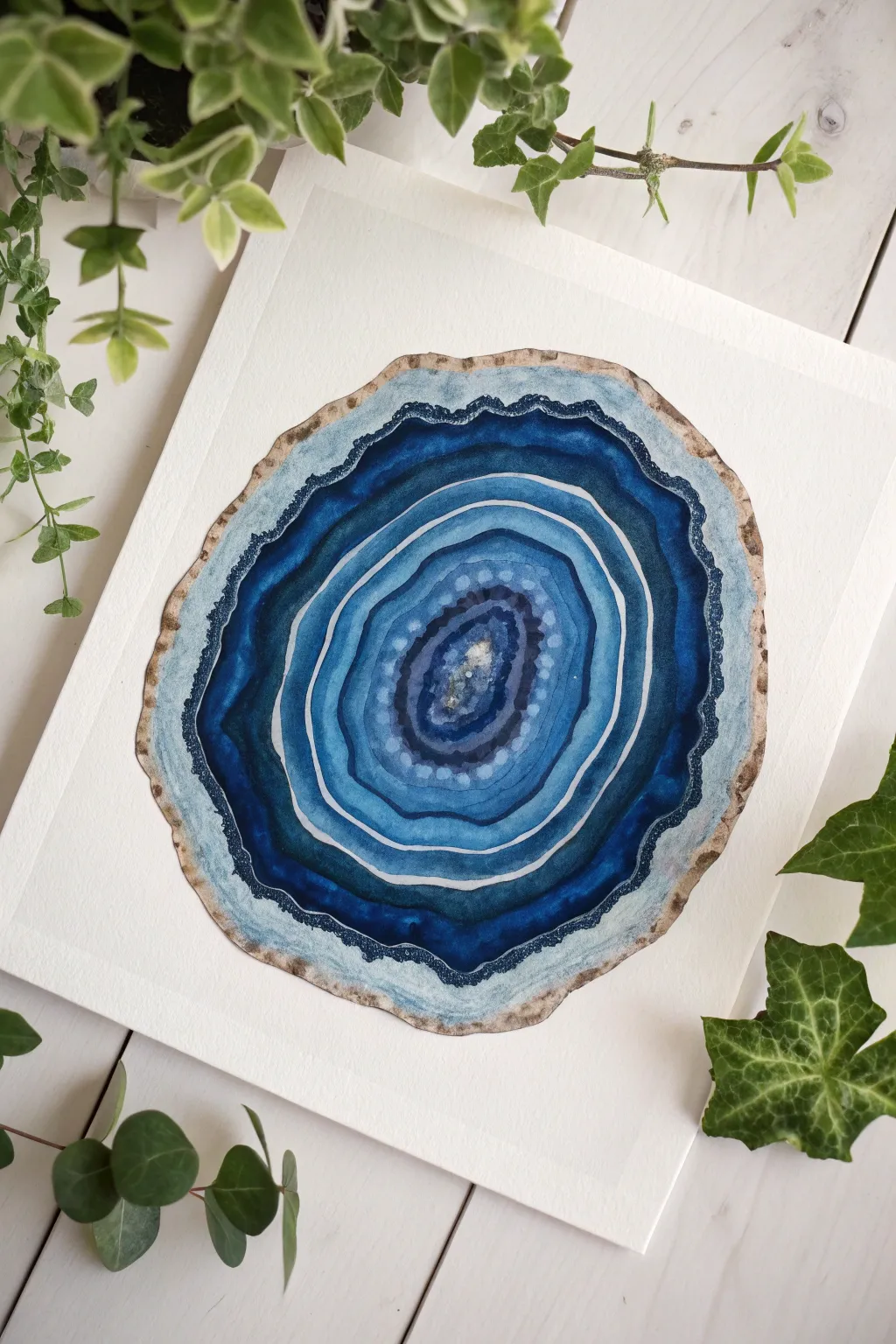 Indigo and black agate slice bands for a calm, modern statement painting idea.