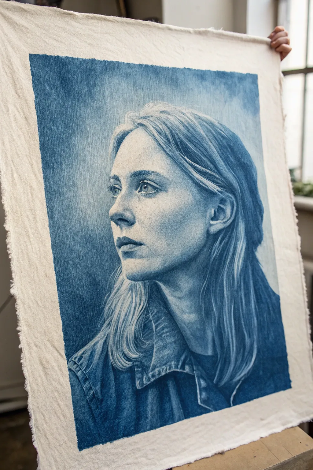 Monochrome blue portrait in pale sky blue to deep indigo for a calm, modern statement