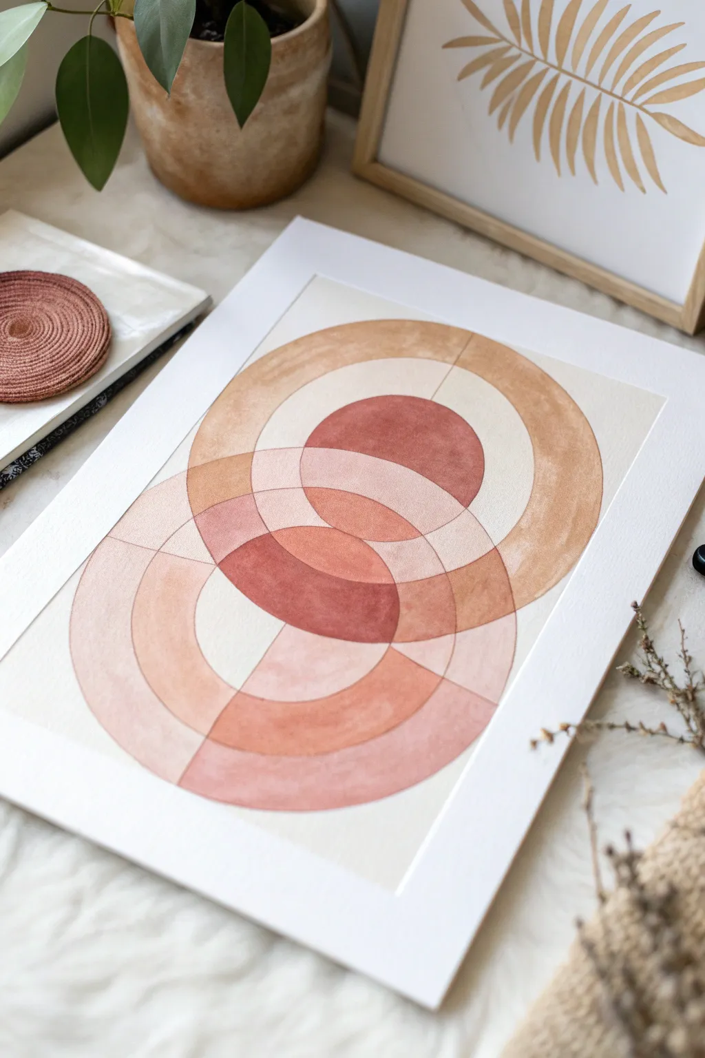 Layered terracotta circles with crisp negative space for an easy boho minimalist painting idea