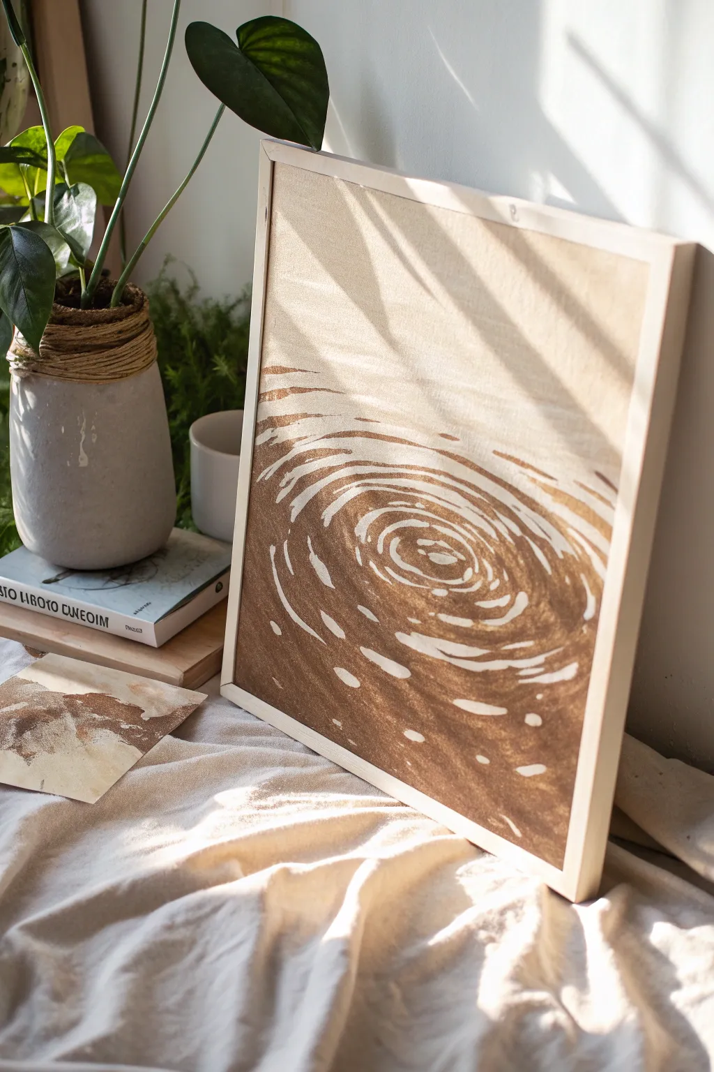 Muddy brown ripple washes with soft highlights, a calm puddle-after-rain texture on canvas