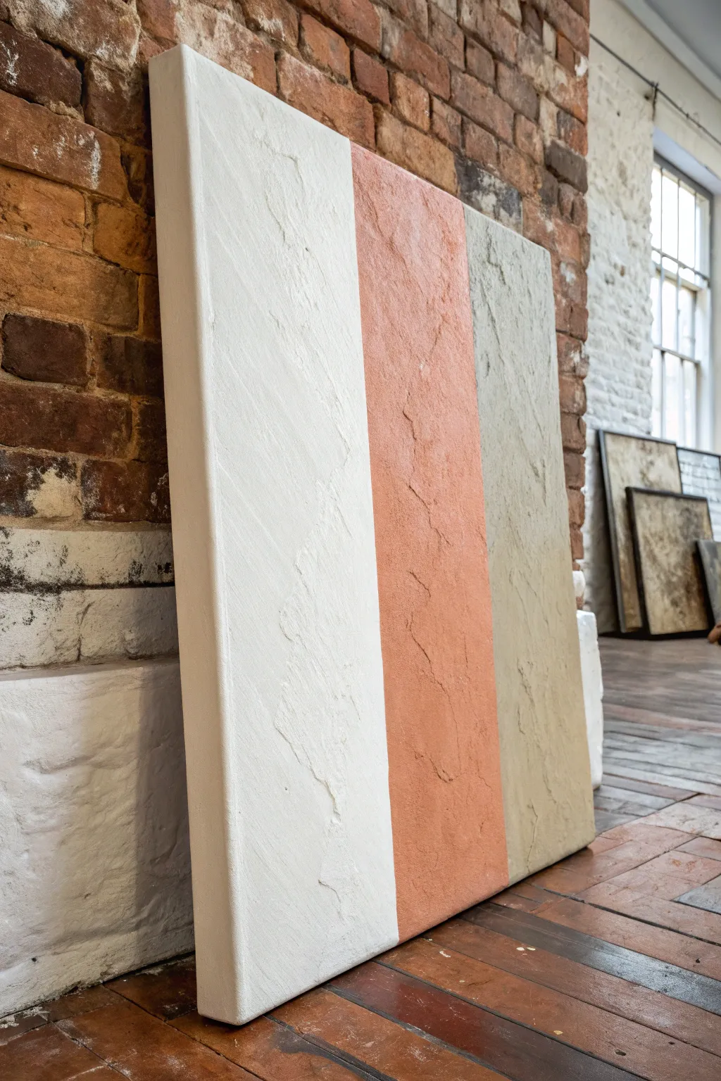 Try a bold half-and-half abstract canvas: serene neutrals meet textured energy in one clean split.