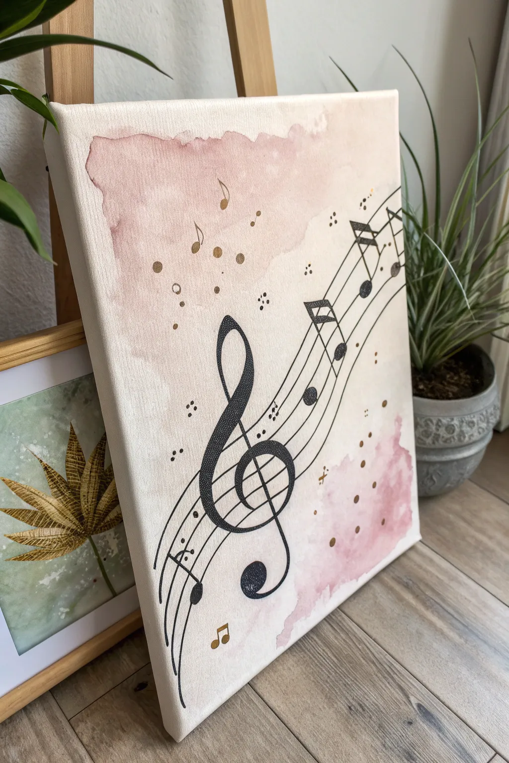 Minimal music staff canvas with heart notes, a sweet thank-you painting idea for teachers