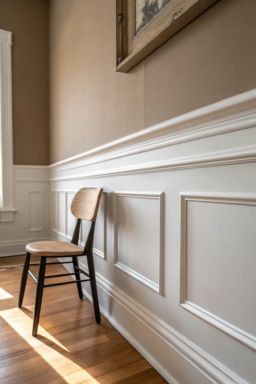 Same color, two finishes: matte above the chair rail and satin below for subtle depth.