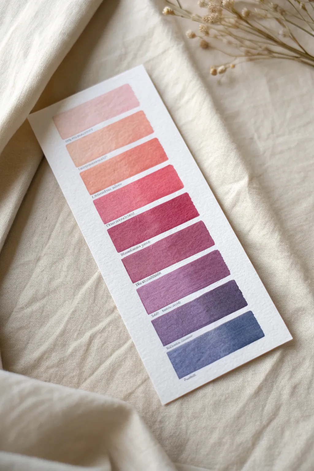 Analogous color flow in a dusk-inspired watercolor palette, arranged from light to deep hues