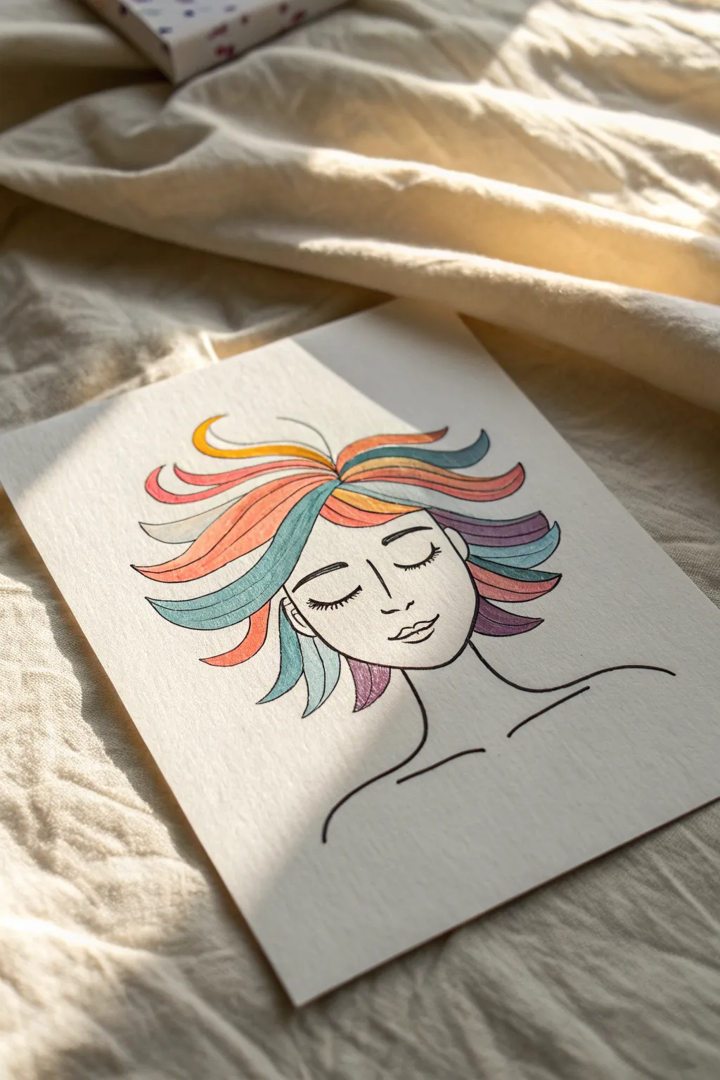 Try a one-line face and let vibrant striped hair bring easy color to your minimalist sketch