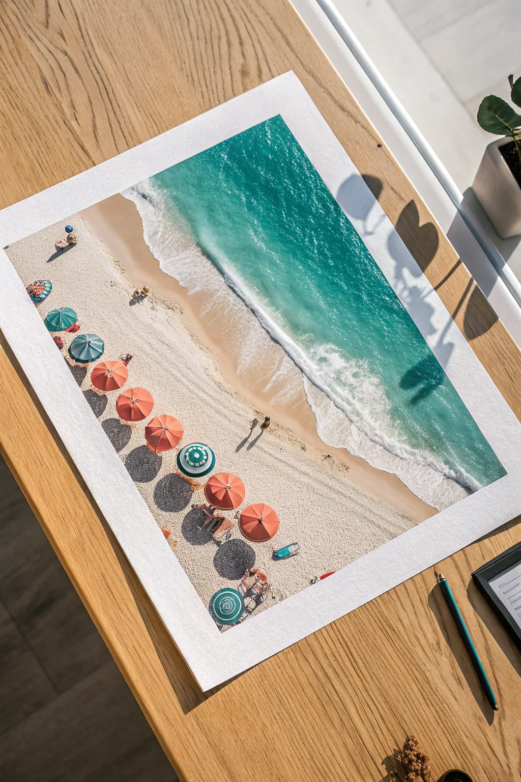Minimal beach shapes in gouache, seen from above, a cool and calming painting idea.