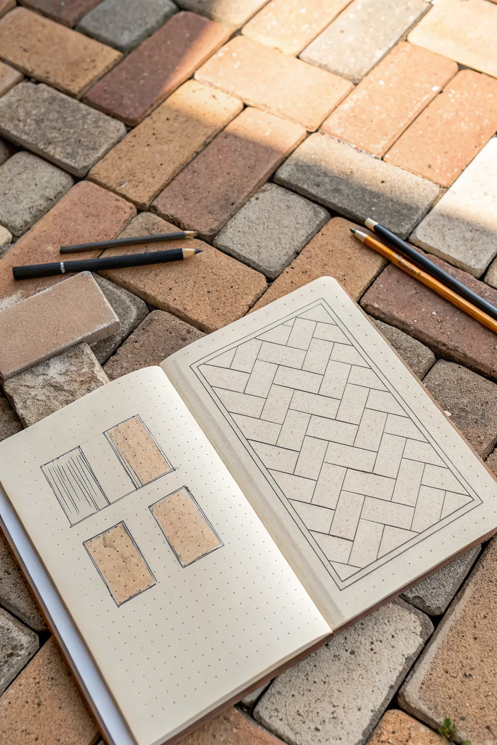 Minimal brickwork repeat with hatched accents for bold contrast and easy pattern practice