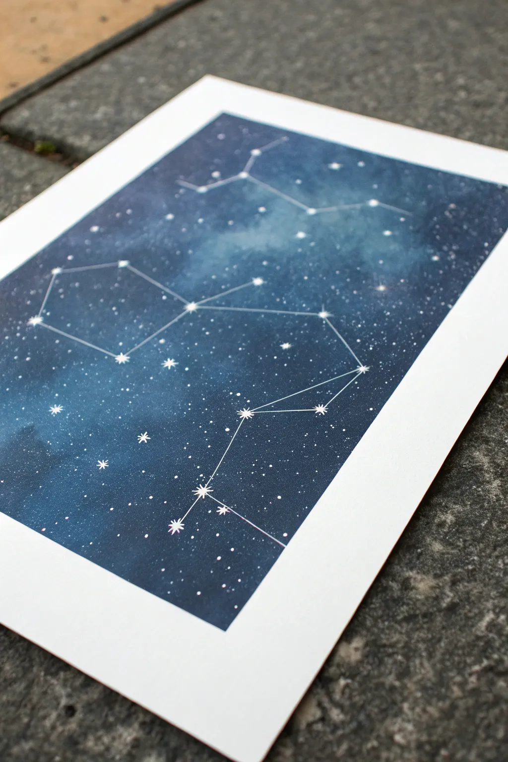 Minimal spray stars with delicate constellation lines, a modern boho night-sky art idea.