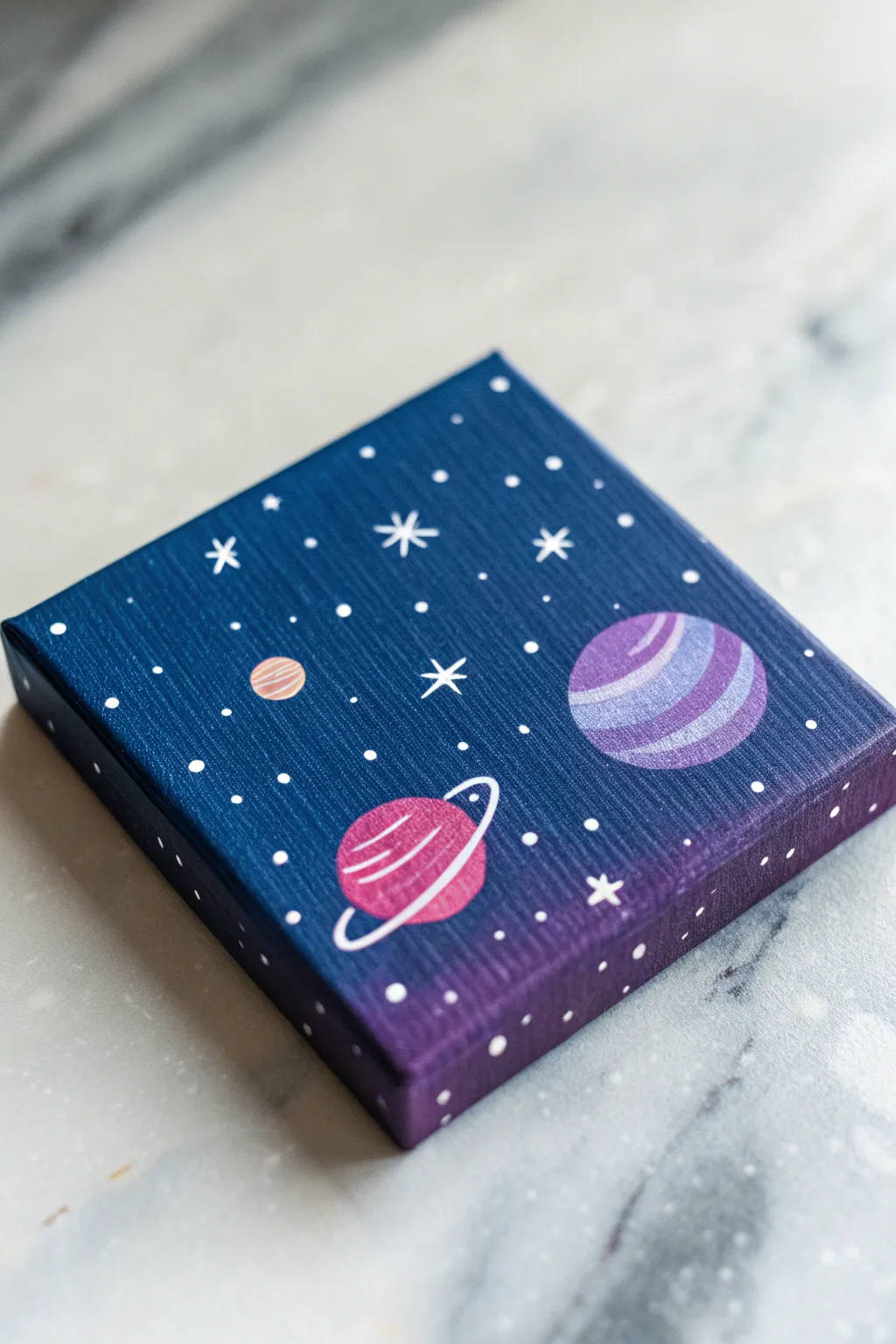 Mini planets on a soft galaxy gradient, simple shapes, bright contrast, dreamy and minimal