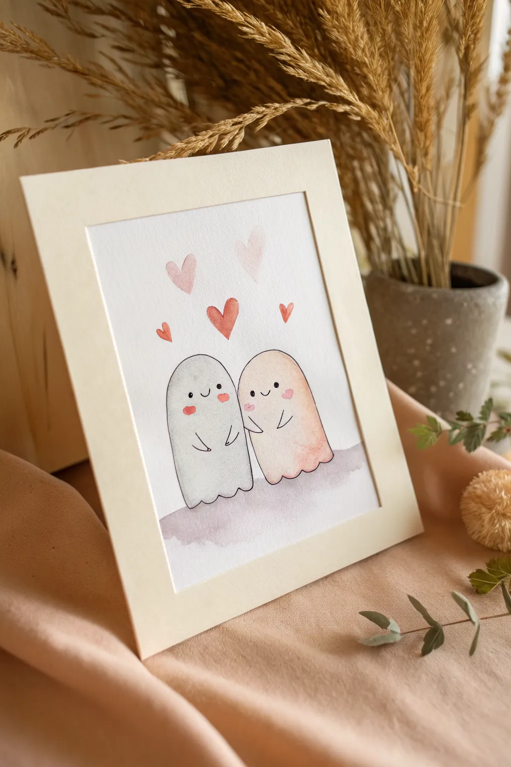 Minimal ghost hug painting idea, sweet and simple DIY art gift for your boyfriend.
