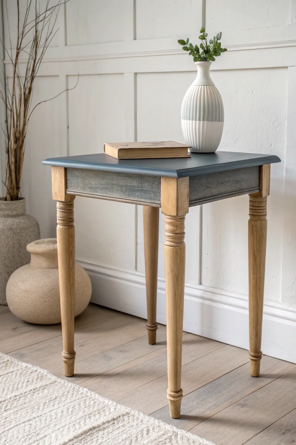 Smooth ombre paint fade from tabletop to feet for a chic, minimalist end table upgrade