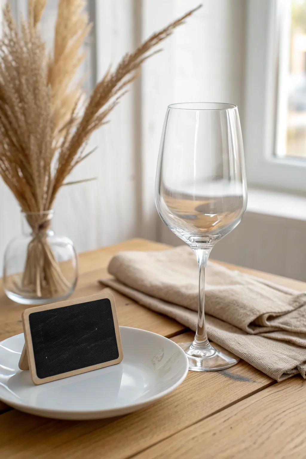 DIY chalkboard label wine glass for easy place settings, minimalist boho party prep