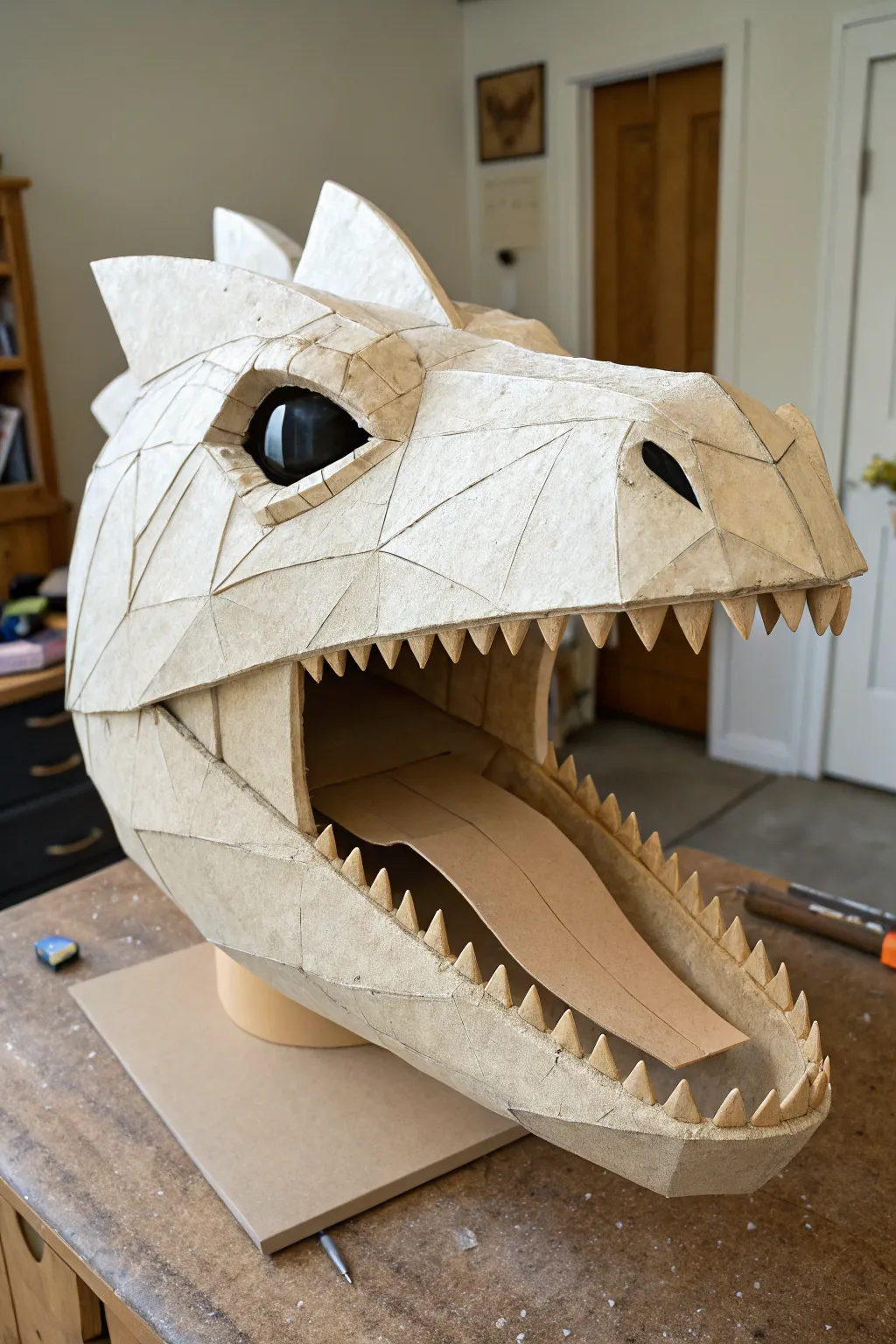 Split upper-jaw dragon puppet base for a snarlier bite, clean lines and natural textures