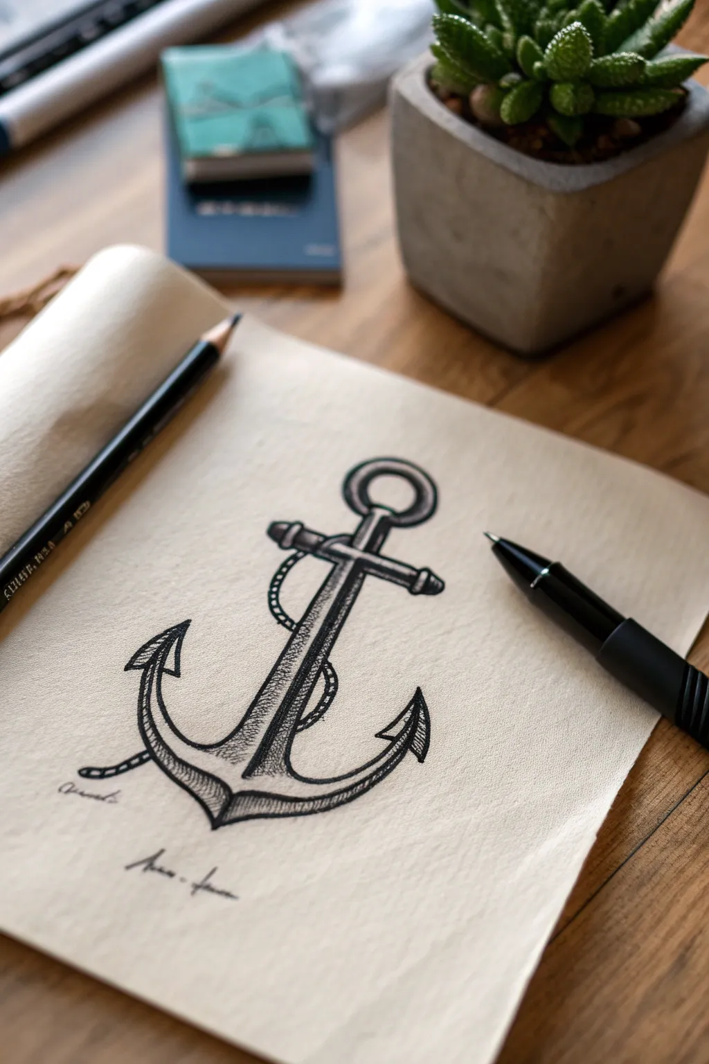 Simple anchor tattoo sketch with clean linework and airy spacing for an elegant minimalist look