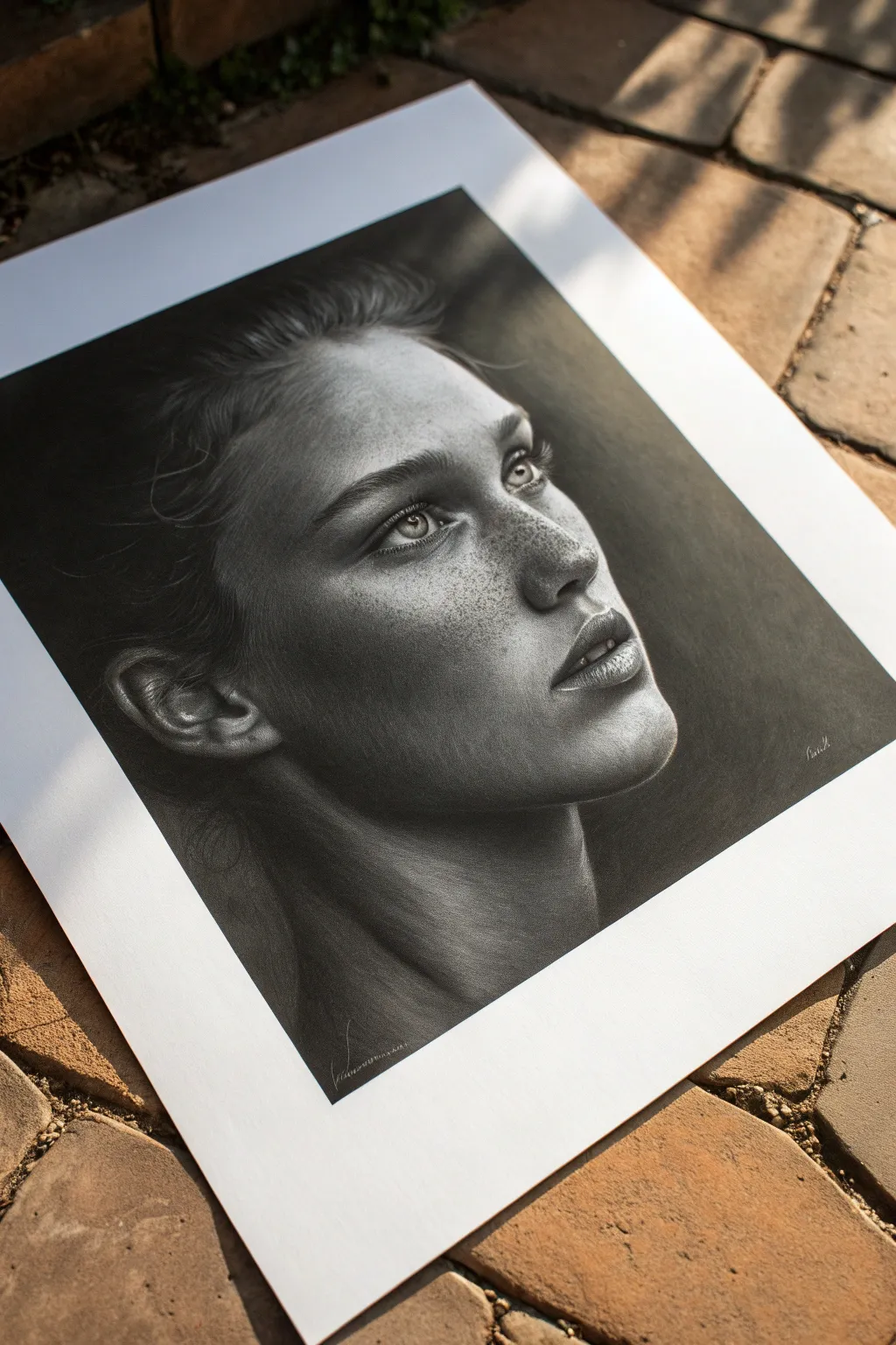 Chiaroscuro face study: one side glowing, the other fading into velvety shadow.