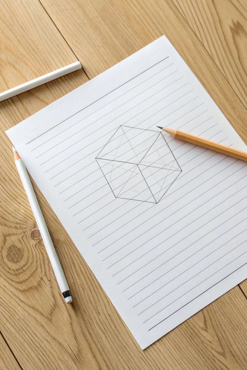 Easy 3D cube illusion on lined paper, perfect pop out drawing idea for art class