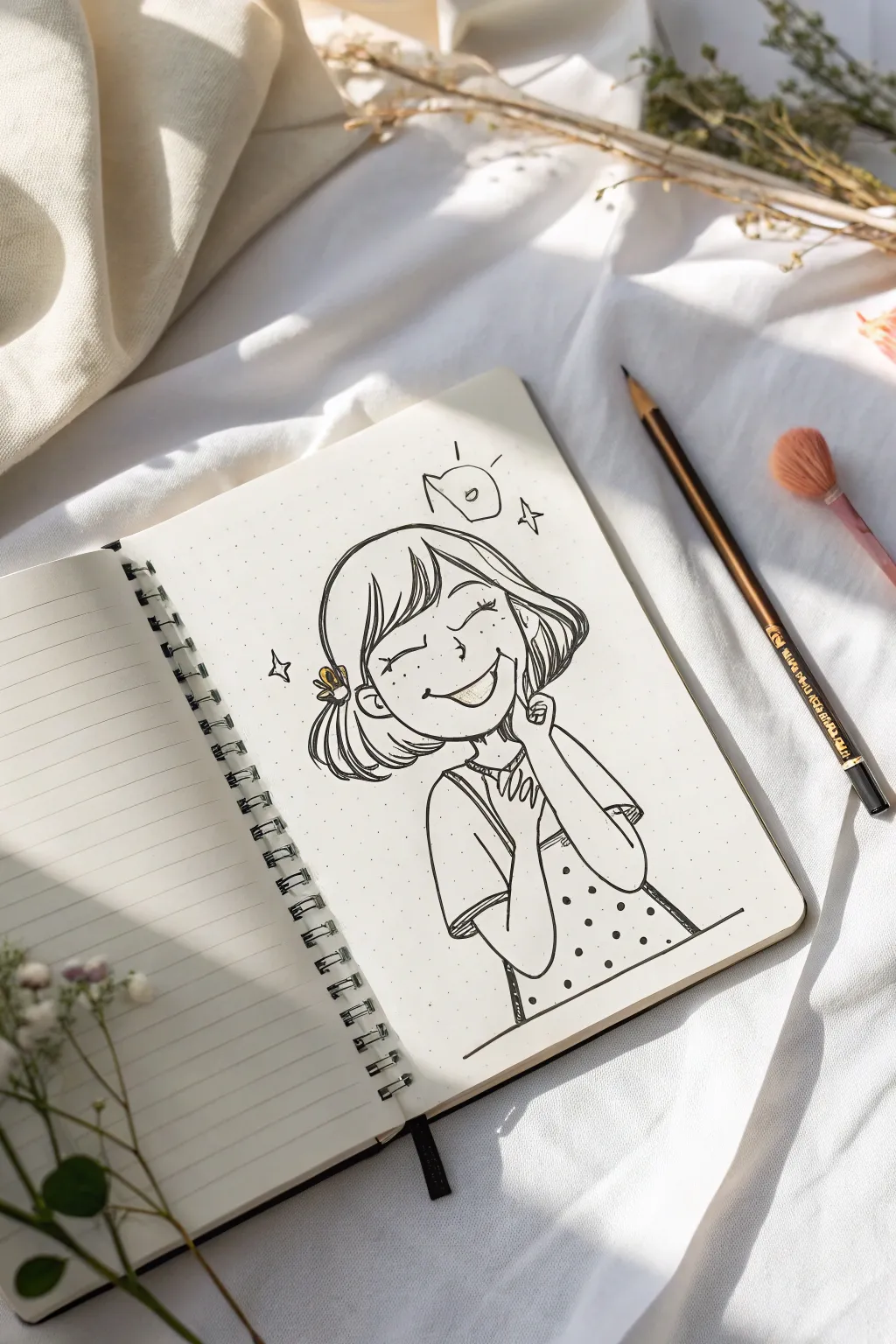 Minimal line drawing of a winking girl with a peace sign, perfect for cute sketch practice.