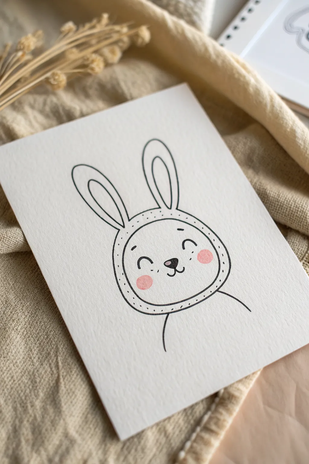 Easy Easter animal sketch: a sweet puppy face in bunny ears, minimal lines and soft boho warmth