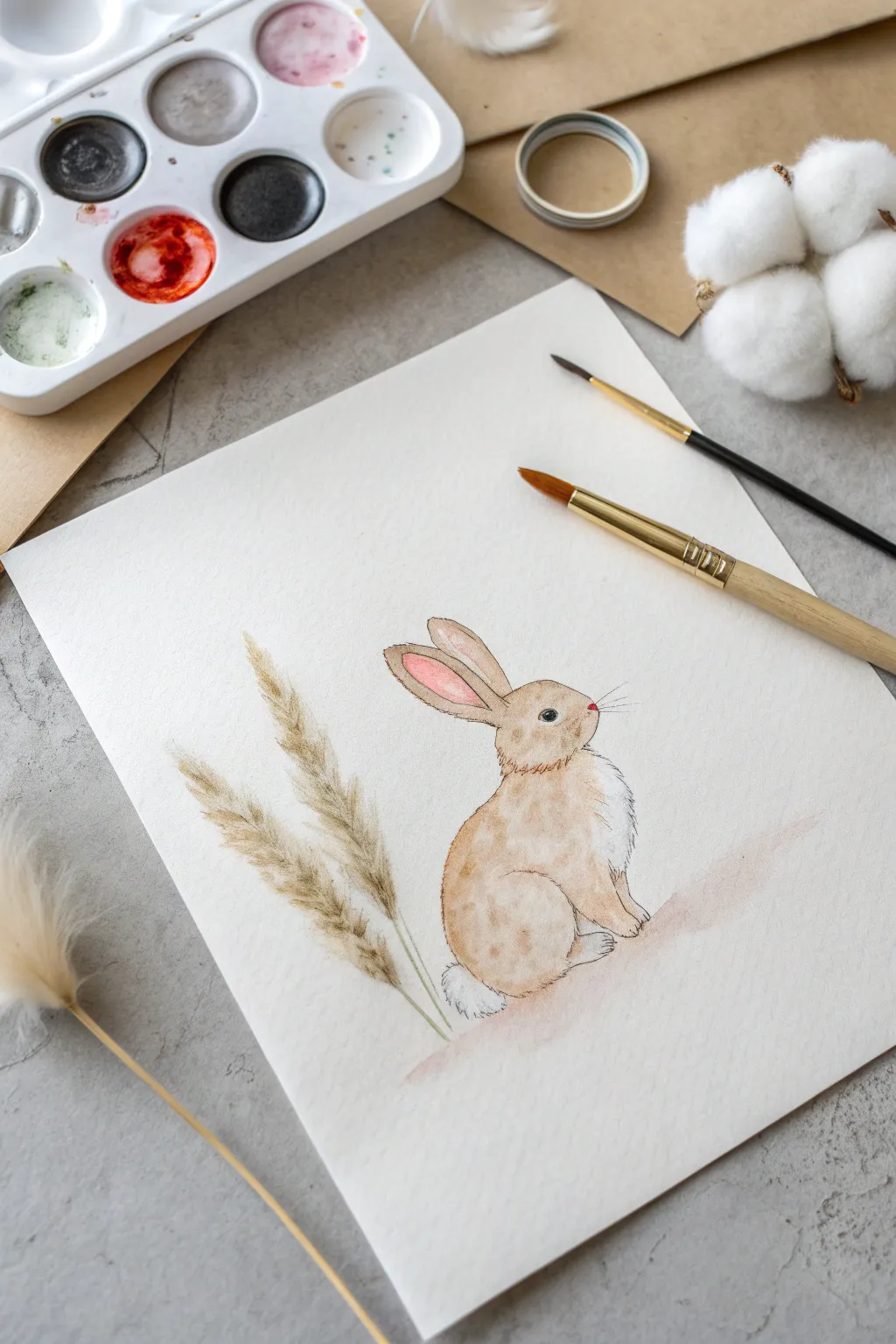 Sweet cotton ball bunny tail art, a simple mixed media Easter craft kids will love.