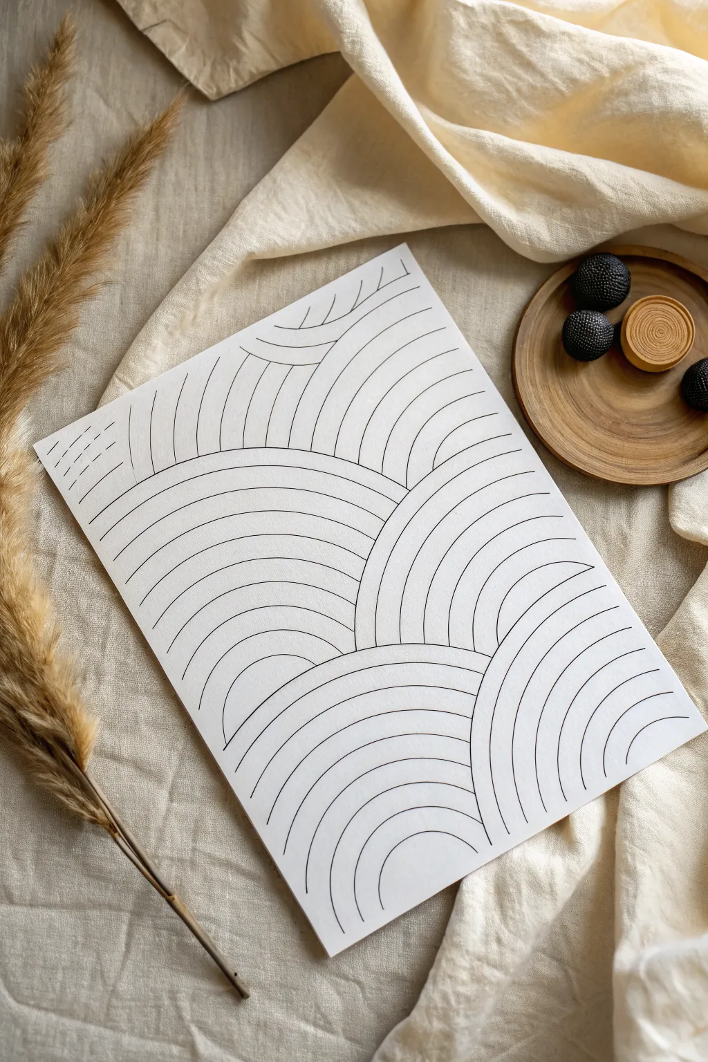 Layered wave line outlines in a simple shape, an easy calming minimalist drawing idea