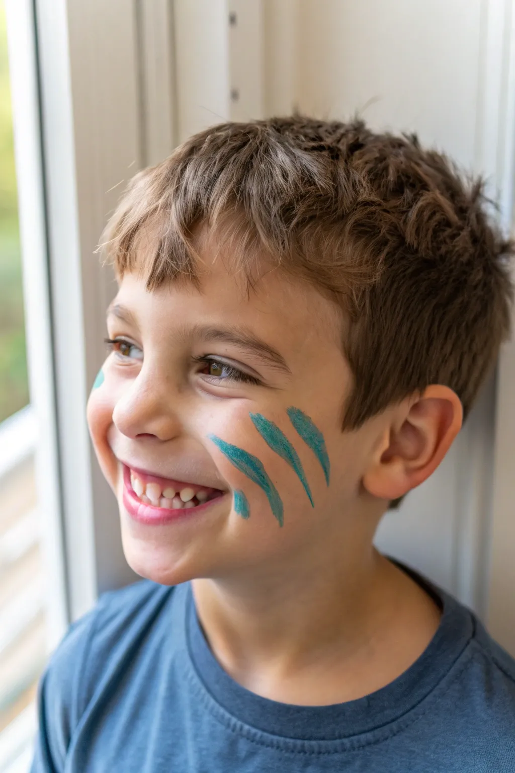Playful monster claw cheek scratches with bold outlines and bright color, easy face paint for boys
