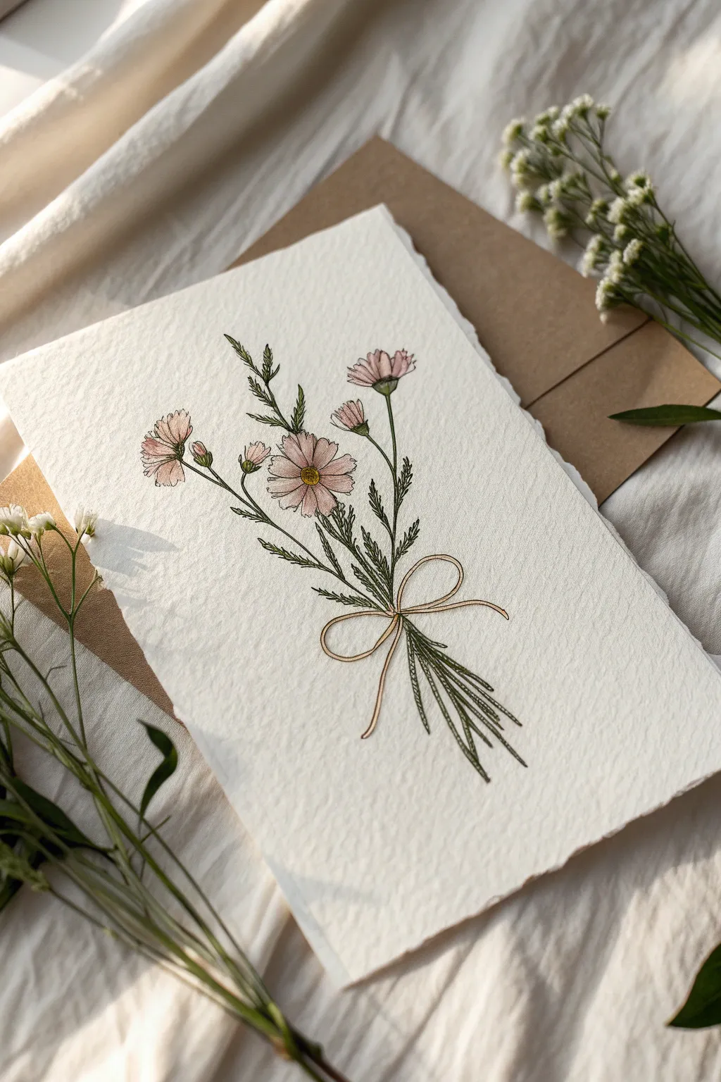 Simple mini bouquet drawing with three stems and overlapping blooms, perfect for beginners.