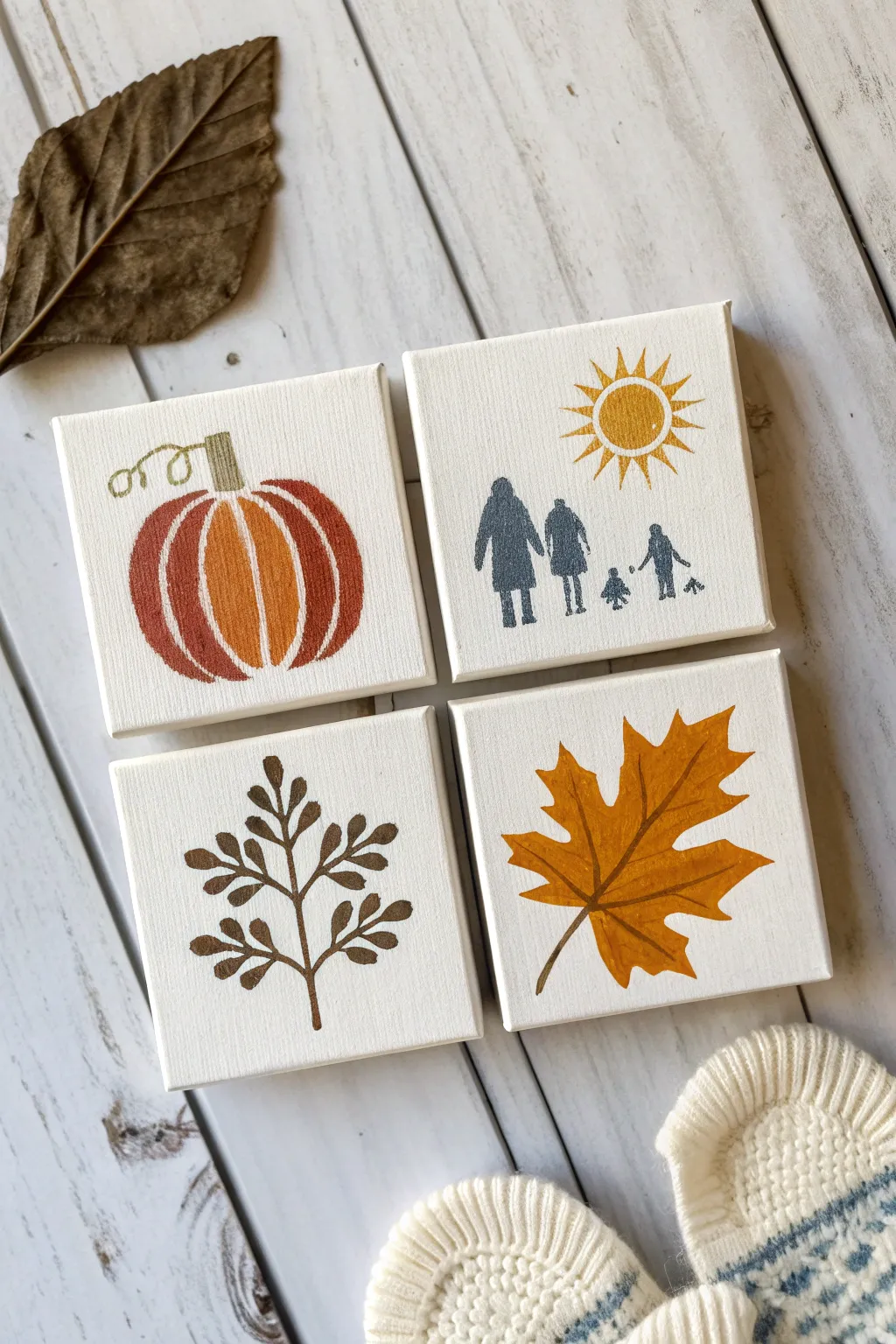Seasonal mini canvas set with simple icons, perfect for an easy group painting session